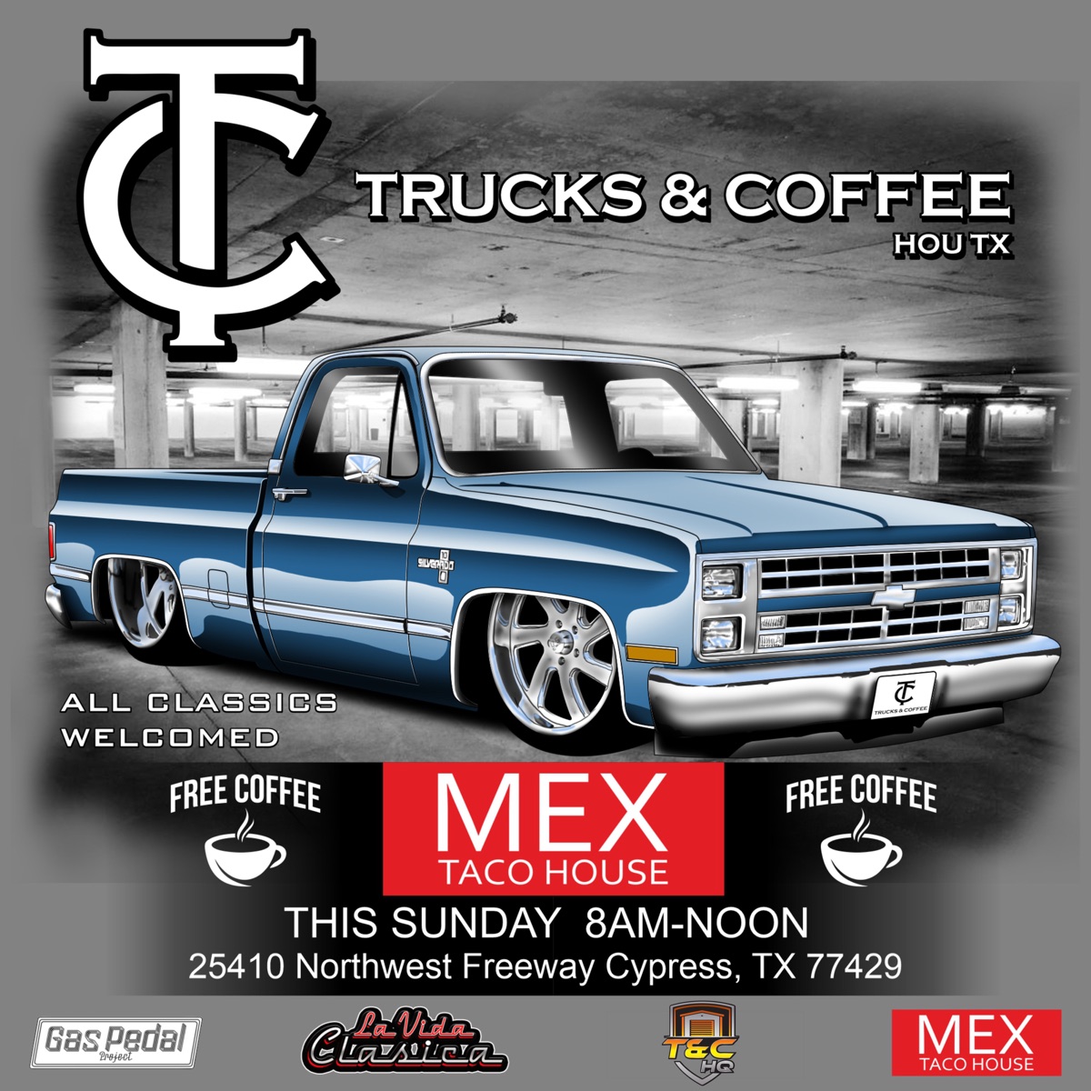 Trucks & Coffee HOU TX at Mex Taco House - Sunday September 27, 8AM to Noon - Free Coffee - All Classics Welcomed